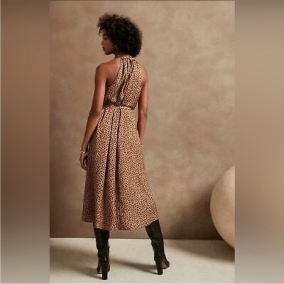 Banana Republic High Neck Brown and Black Polka Dot Dress Size Medium - Picture 3 of 12